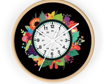 Bloemen 24-uurs militaire klok, herfstwandklok, militaire prikklok, 12- en 24-uursklok, unieke klok, moderne klok, trendy klok