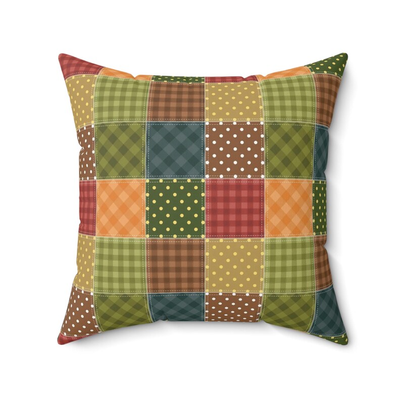 Patchwork Printed Throw Pillow, Patchwork Pattern Square Pillow, Geometric Pillow, Colorful Patchwork Cushion, Unique Pillow, Trendy Pillow image 4