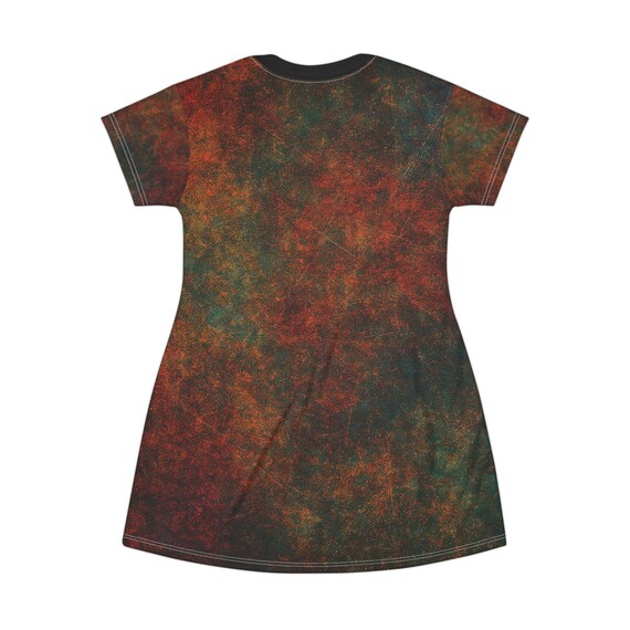 Rustic Grunge T-Shirt Dress: Abstract Earthy Tones, Edgy Style