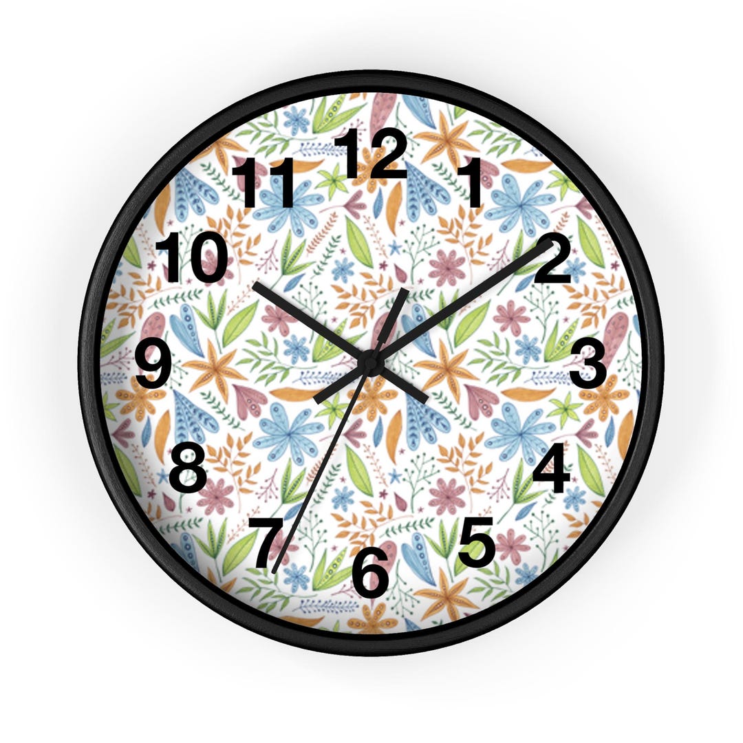 Floral Wall Clock, Floral Pattern Clock, Colorful Home Decor Clock ...