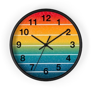 Moderne Retro Uhr, gestreifte Design Uhr, Vintage Uhr, Minimalistische Uhr, Bunte Uhr, Einzigartige Wanduhr, Moderne Wanduhr, Coole Uhr