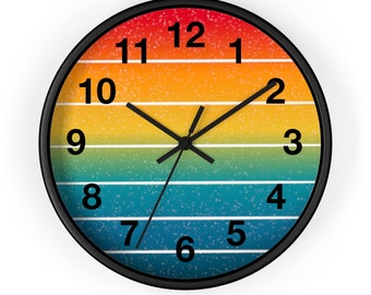 Reloj retro moderno, reloj con diseño de rayas, reloj vintage, reloj minimalista, reloj colorido, reloj de pared único, reloj de pared moderno, reloj genial
