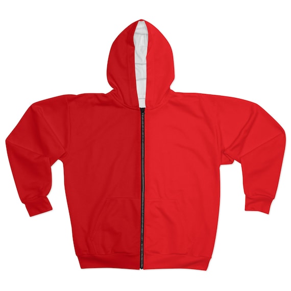 Dual Tone Hoodie, Two Tone Hoodie, Red Unisex Zip Hoodie