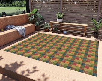 Patchwork Printed Rug, Quilt Style Rug, Geometric Outdoor Rug, Patchwork Pattern Rug, Patio Rug, Porch Rug, Deck Rug, Garden Rug, Cool Rug
