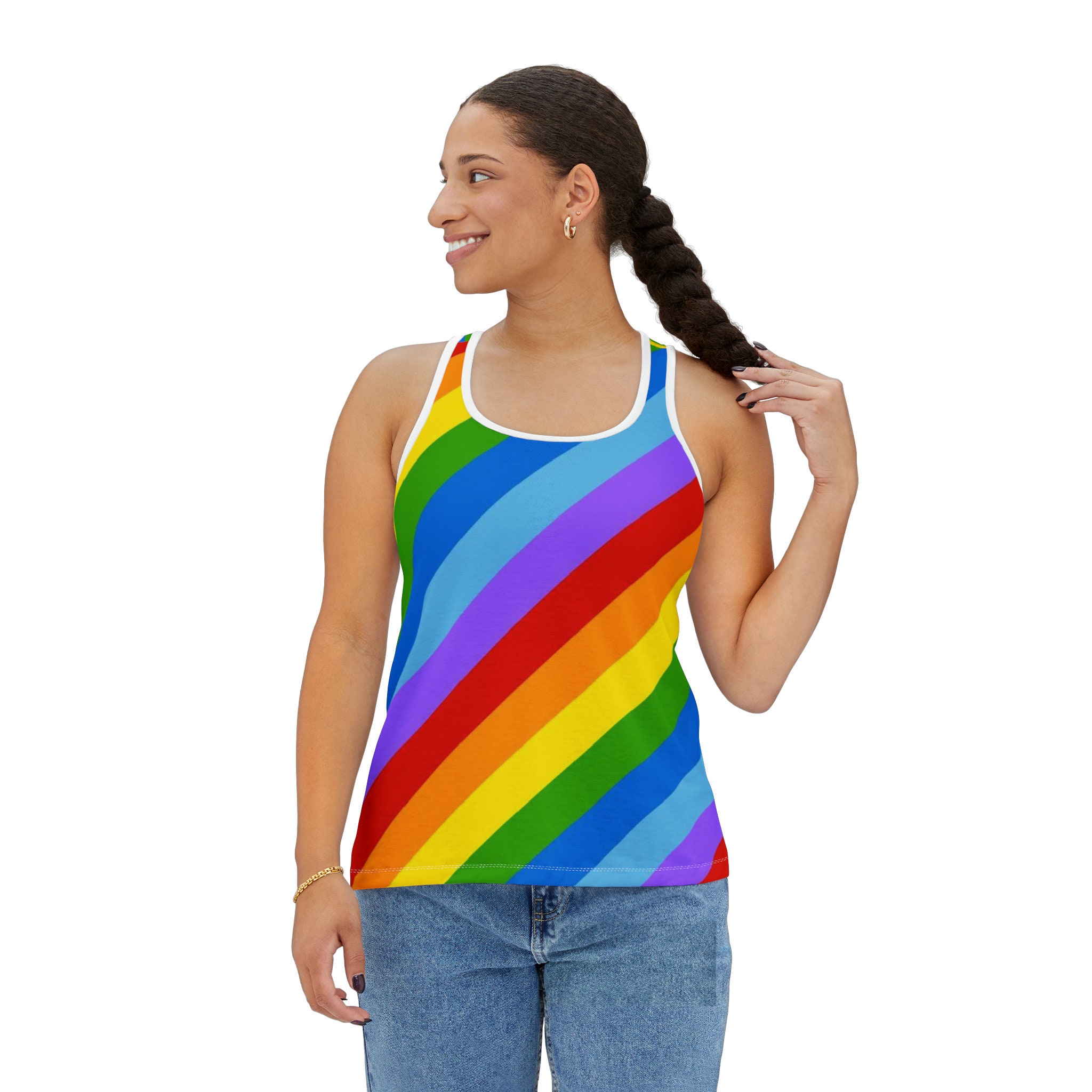 Hount Women's Loose Fit Tank Top – Good Vibes Rainbow Print, Sleeveless Summer Blouse, Casual Wear - View #6