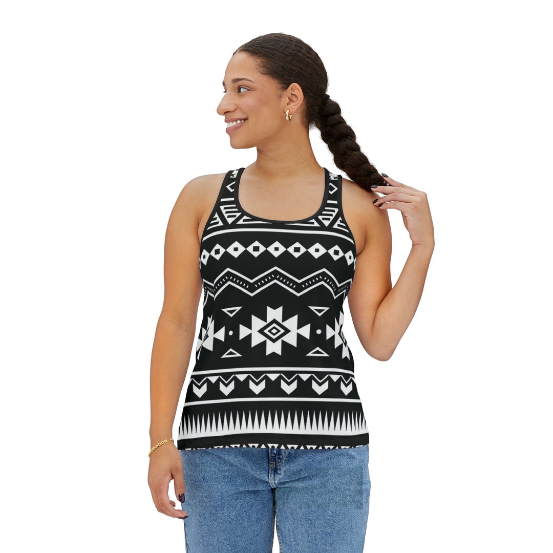 Women's V-Neck Tank Top - Aztec Ethnic Print, Sleeveless, Plus Size Available - View #10