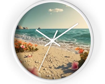 Orologio da parete da spiaggia, orologio con scena oceanica, arredamento da spiaggia, orologio con sabbia e mare, arredamento per la casa in stile costiero, orologio tropicale, orologio da parete moderno, orologio fantastico