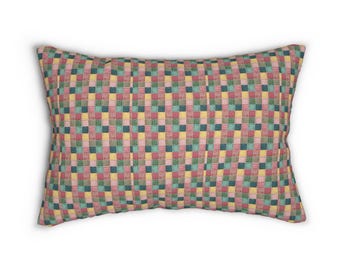 Almohada lumbar con estampado de patchwork, almohada lumbar con estampado de patchwork, almohada geométrica, cojín lumbar elegante, almohada decorativa acogedora, almohadas