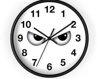 Angry Eyes Wall Clock, Angry Face Wall Clock, Funny Clock, Unique Wall Clock, Modern Wall Clock, Living Room Clock, Cool Clock, Fun Clock