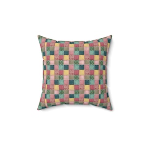 Patchwork Pattern Square Pillow, Patchwork Print Throw Pillow, Colorful Patchwork Cushion, Geometric Pillow, Unique Pillow, Trendy Pillow
