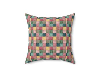 Patchwork Muster Quadrat Kissen, Patchwork Print Dekokissen, Buntes Patchwork Kissen, Geometrisches Kissen, Einzigartiges Kissen, Trendiges Kissen