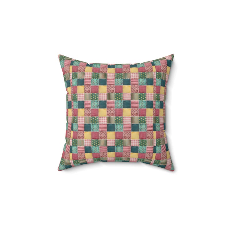 Cojín cuadrado con estampado de patchwork, cojín con estampado de patchwork, cojín de patchwork colorido, cojín geométrico, cojín único, cojín moderno. imagen 1