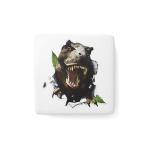 Dinosaur Fridge Magnet, T-Rex Fridge, Animal Magnets, Square Magnet, Cute Fridge Magnets, Decorative Magnets, Porcelain Magnet, Magnet Decor