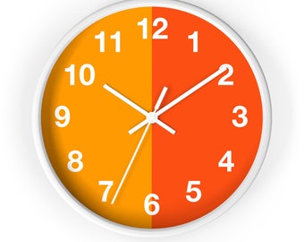 Reloj naranja de dos tonos, reloj naranja, reloj de dos tonos, reloj de dos tonos, reloj de pared único, reloj de pared moderno, reloj genial, reloj de moda