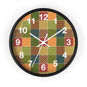 Patchwork Muster Wanduhr, Geometrische Wanduhr, Patchwork Druck Uhr, Bunte Uhr, Einzigartige Wanduhr, Moderne Wanduhr, Coole Uhr Bild 2