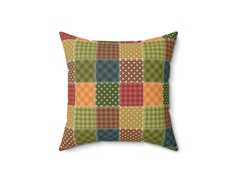 Patchwork Printed Throw Pillow, Patchwork Pattern Square Pillow, Geometric Pillow, Colorful Patchwork Cushion, Unique Pillow, Trendy Pillow