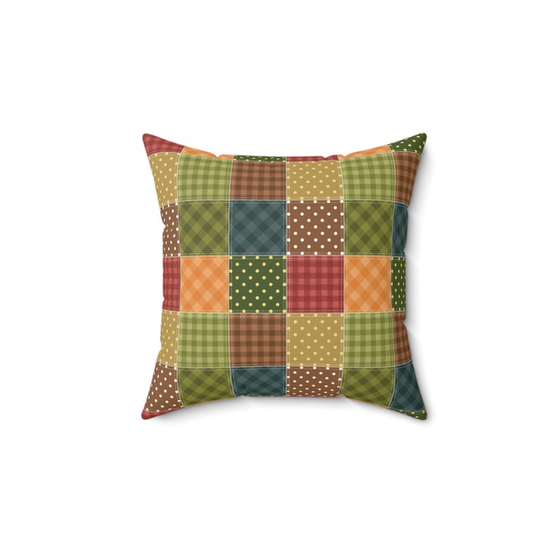 Patchwork Printed Throw Pillow, Patchwork Pattern Square Pillow, Geometric Pillow, Colorful Patchwork Cushion, Unique Pillow, Trendy Pillow image 1