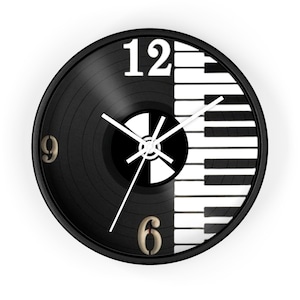 Wall Clock, Vinyl Clock, Vinyl Record Clock, Music Clock, Piano Wall Art, Vintage Clock, Unique Clock, Keyboard Clock, Music Lover Gift