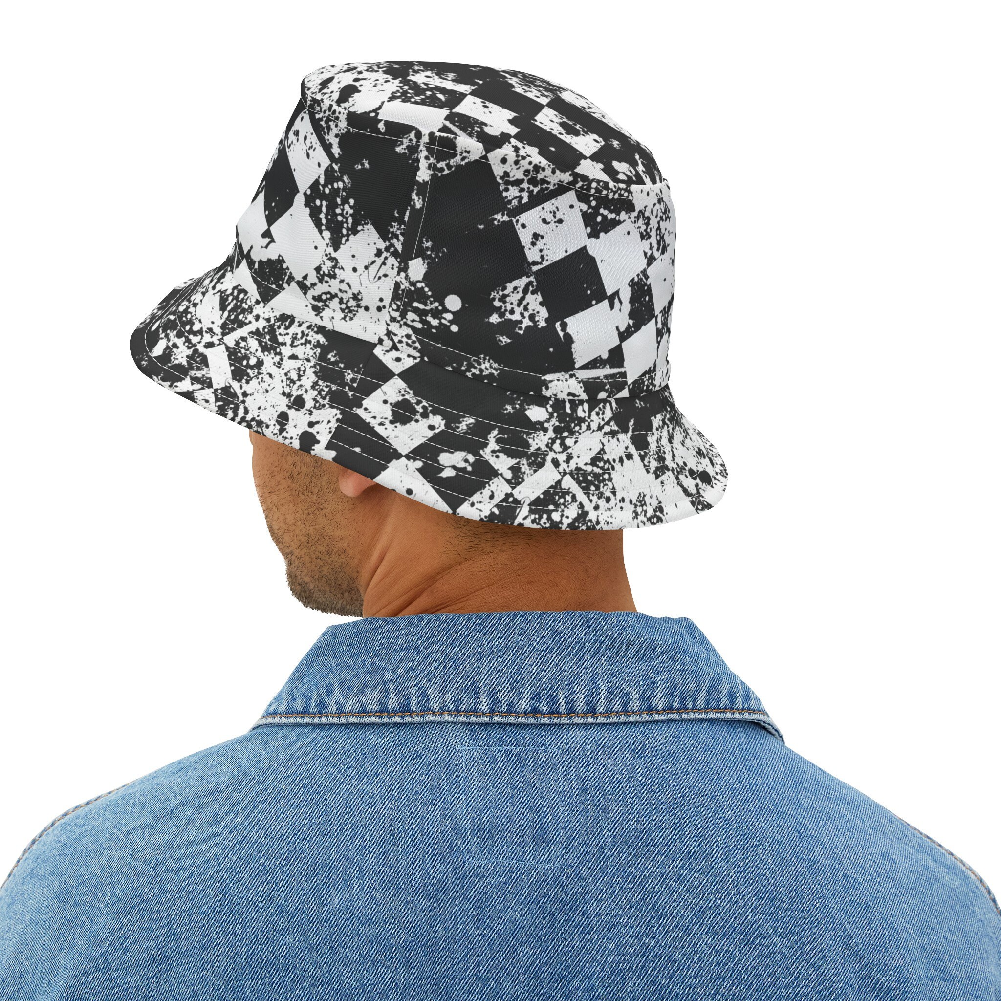 Punk Rock Bucket Hat, Punk Checkered Hat, Punk Hat, Trendy