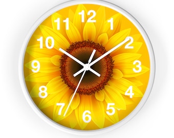 Sunflower Wall Clock, Sunflower Clock, Floral Wall Clock, Flowers Clock, Modern Wall Clock, Kids Clock, Living Room Clock, Cool Clock