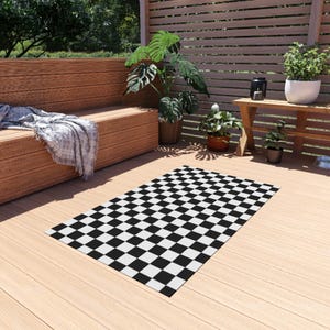 Tapete xadrez para exterior, tapete com padrão xadrez para exterior, tapete de damas, tapete xadrez preto e branco, tapete para pátio, tapete para varanda, tapete para deck, tapetes imagem 7