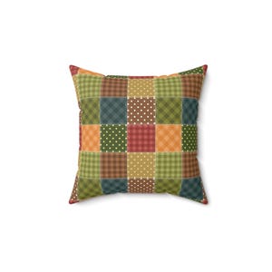Patchwork Printed Throw Pillow, Patchwork Pattern Square Pillow, Geometric Pillow, Colorful Patchwork Cushion, Unique Pillow, Trendy Pillow image 5