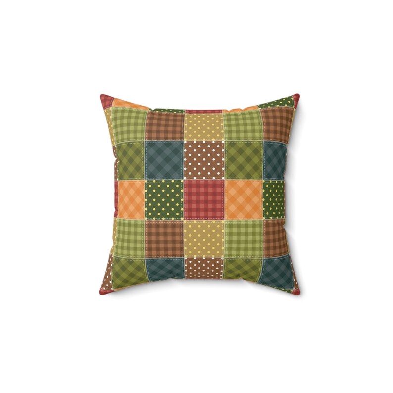 Patchwork Printed Throw Pillow, Patchwork Pattern Square Pillow, Geometric Pillow, Colorful Patchwork Cushion, Unique Pillow, Trendy Pillow image 5
