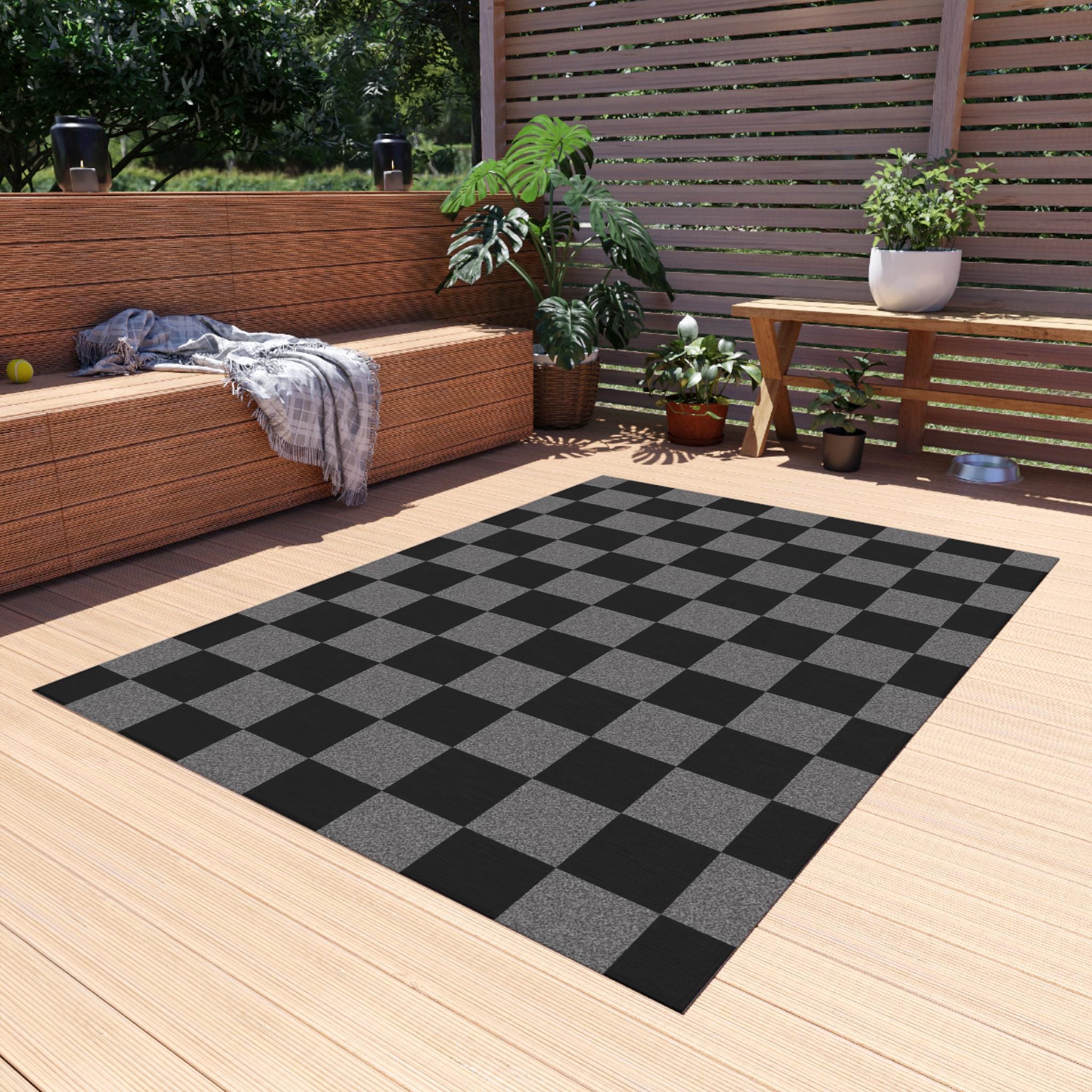 Checkered Outdoor Rug, Checkers Rug, Black and Gray Checkers Rug ...