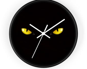 Midnight Cat Eyes Clock, Black Cat Wall Clock, Scary Eyes Clock, Creepy Eyes Clock, Halloween Clock, Spooky Clock, Fun Clock, Unique Clock