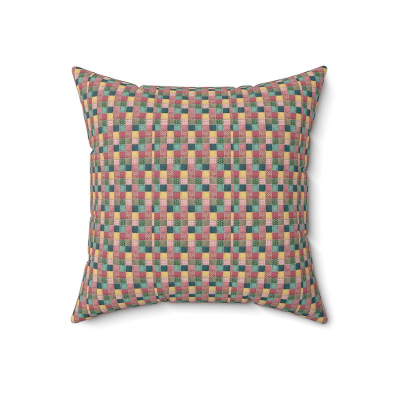 Cuscino quadrato con motivo patchwork, cuscino con stampa patchwork, cuscino geometrico, cuscino patchwork colorato, cuscino unico, cuscino alla moda immagine 3
