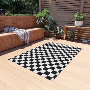 Tapete xadrez para exterior, tapete com padrão xadrez para exterior, tapete de damas, tapete xadrez preto e branco, tapete para pátio, tapete para varanda, tapete para deck, tapetes imagem 6