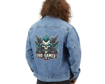 Giacca in jeans da giocatore professionista, giacca in jeans da uomo, giacca in denim da uomo, regali per appassionati di videogiochi, regali per giocatori, giacca unica, giacca in jeans alla moda, giocatore