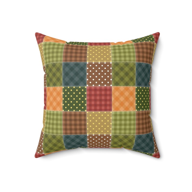 Patchwork Printed Throw Pillow, Patchwork Pattern Square Pillow, Geometric Pillow, Colorful Patchwork Cushion, Unique Pillow, Trendy Pillow image 9