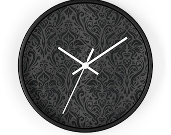 Gothic Floral Wall Clock, Vintage Gothic Clock, Unique Gothic Wall Clock, Gothic Decor Clock, Gothic Art Clock, Gothic Damask Wall Clock