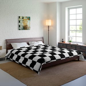 Comforter, Checker Comforter, Black and White Bedding, Geometric Pattern Bedspread, Classic Checker Design, Monochrome Comforter, Blanket