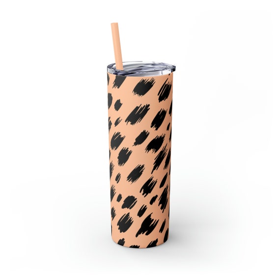 Dünner Becher mit Strohhalm, Musterbecher, Trendiger Becher, Kaffeetasse mit Strohhalm, wiederverwendbarer Kaffeebecher, schlanker Becher, Strohkaffeebecher