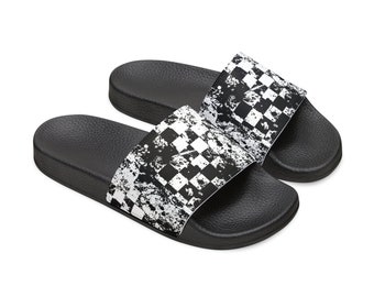 Womens Slide Sandals, Punk Checkered Slide Sandals, Slide Sandals, Summer Sandal, Pool Slide Sandals, Beach Slides, Summer Slippers, Sandal
