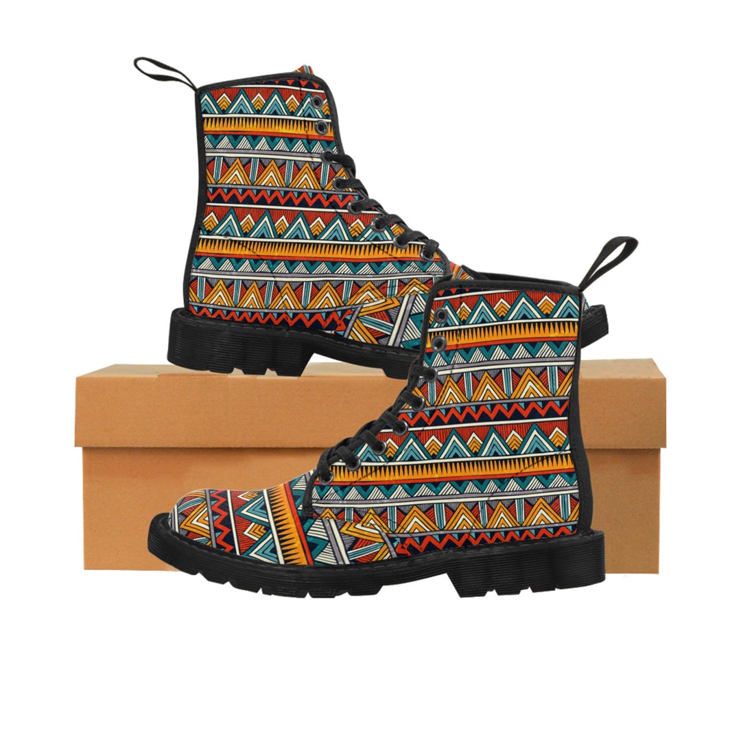 Women's Canvas Boots, African Canvas Boots, Geometric Pattern Footwear ...