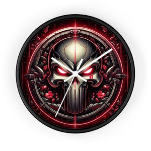 Gothic Skull Red Eye Wall Clock, Gothic Decor Clock, Gothic Art Clock, Artistic Skull Clock, Unique Gothic Wall Clock, Metal Skull Clock