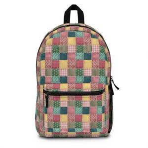 Patchwork-Muster-Rucksack, Patchwork-Druck-Rucksack, Faux-Patchwork-Rucksack, Geometrisches Muster-Rucksack, cooler Rucksack, trendiger Rucksack Bild 1