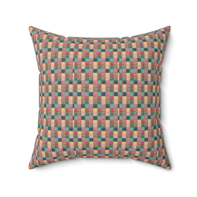 Cuscino quadrato con motivo patchwork, cuscino con stampa patchwork, cuscino geometrico, cuscino patchwork colorato, cuscino unico, cuscino alla moda immagine 4