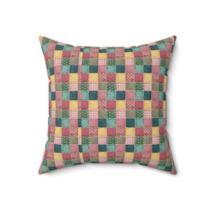 Cojín cuadrado con estampado de patchwork, cojín con estampado de patchwork, cojín de patchwork colorido, cojín geométrico, cojín único, cojín moderno. imagen 9