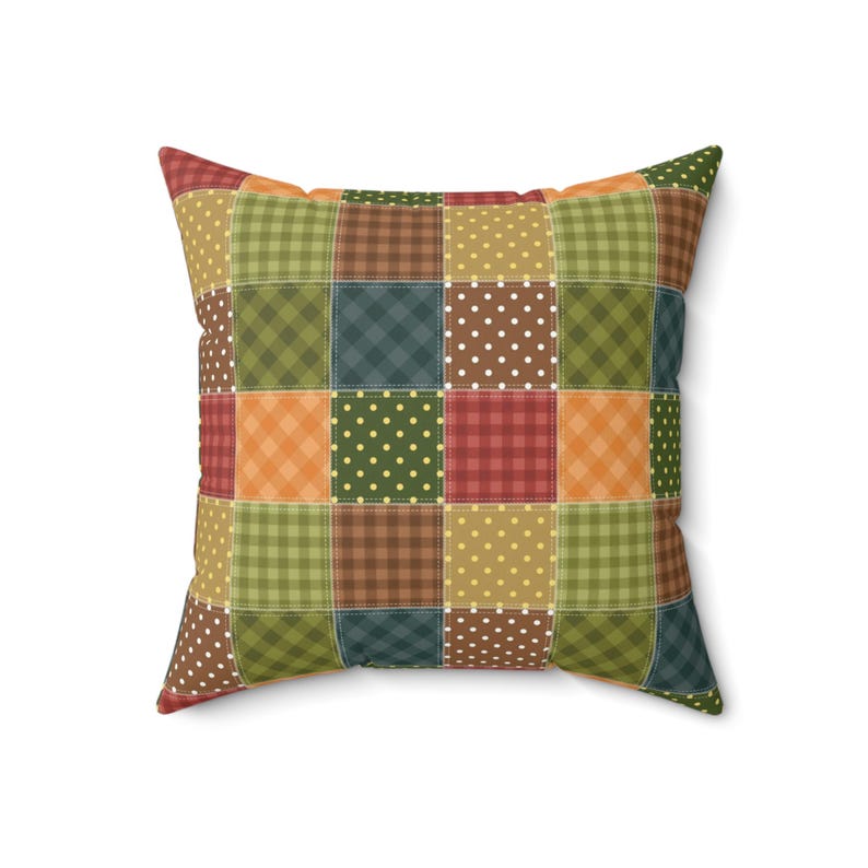 Patchwork Printed Throw Pillow, Patchwork Pattern Square Pillow, Geometric Pillow, Colorful Patchwork Cushion, Unique Pillow, Trendy Pillow image 3