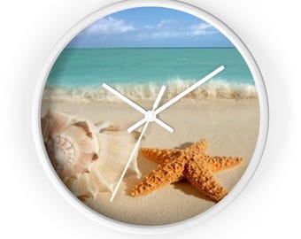 Orologio con sabbia e mare, orologio da parete da spiaggia, orologio con scena oceanica, arredamento per la casa costiero, arredamento da mare, orologio tropicale, orologio da parete moderno, orologio fantastico