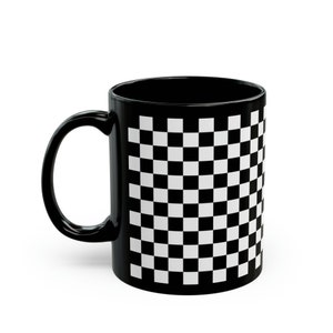Checkerboard Pattern Coffee Mug, Black and White Checker Design Mug, Classic Checkerboard Mug, Monochrome Checker Print Mug, Black Mug, Cup
