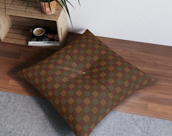 Plaid Patchwork Floor Pillow, Square Tufted Floor Pillow, Trendy Floor Pillow, Cozy Floor Cushion, Floor Cushion, Floor Seating Cushion