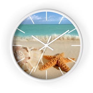 Sand und Meer Uhr, Strand Wanduhr, Ozeanszenen Uhr, Dekor am Meer, Küsten Wohnkultur, Tropische Uhr, moderne Wanduhr, coole Uhr