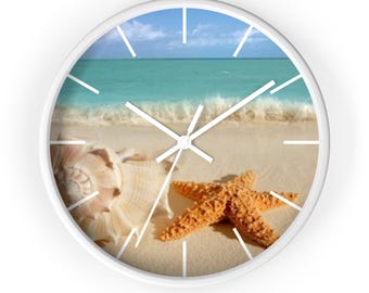 Orologio con sabbia e mare, orologio da parete da spiaggia, orologio con scena oceanica, arredamento da spiaggia, arredamento per la casa in stile costiero, orologio tropicale, orologio da parete moderno, orologio fantastico