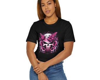 Goth Floral Skull Shirt, Skull and Roses Top, Skull and Butterfly Shirt, Goth Top, Goth Girl Shirt, Summer Goth, Goth Clothes, Goth Fashion