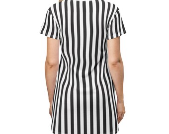 black white vertical striped dress & Halter A-Line Mini 6 Sleeve Length Black And White Vertical Stripes